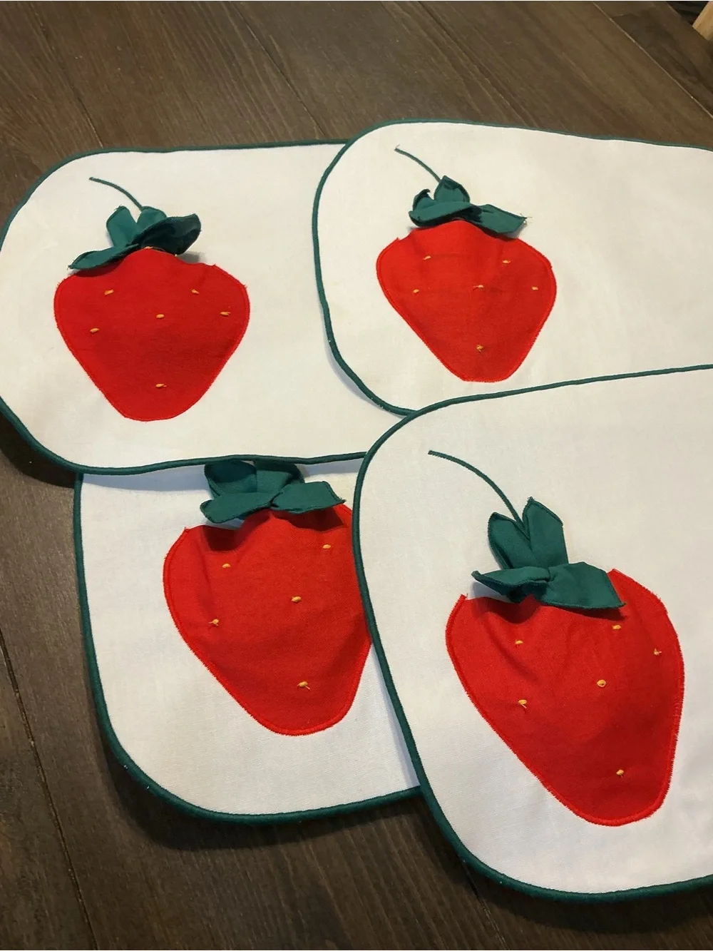 Set of 4 Vintage 70’s Heritage Linens Sidekick Strawberry Appliqué Placemats